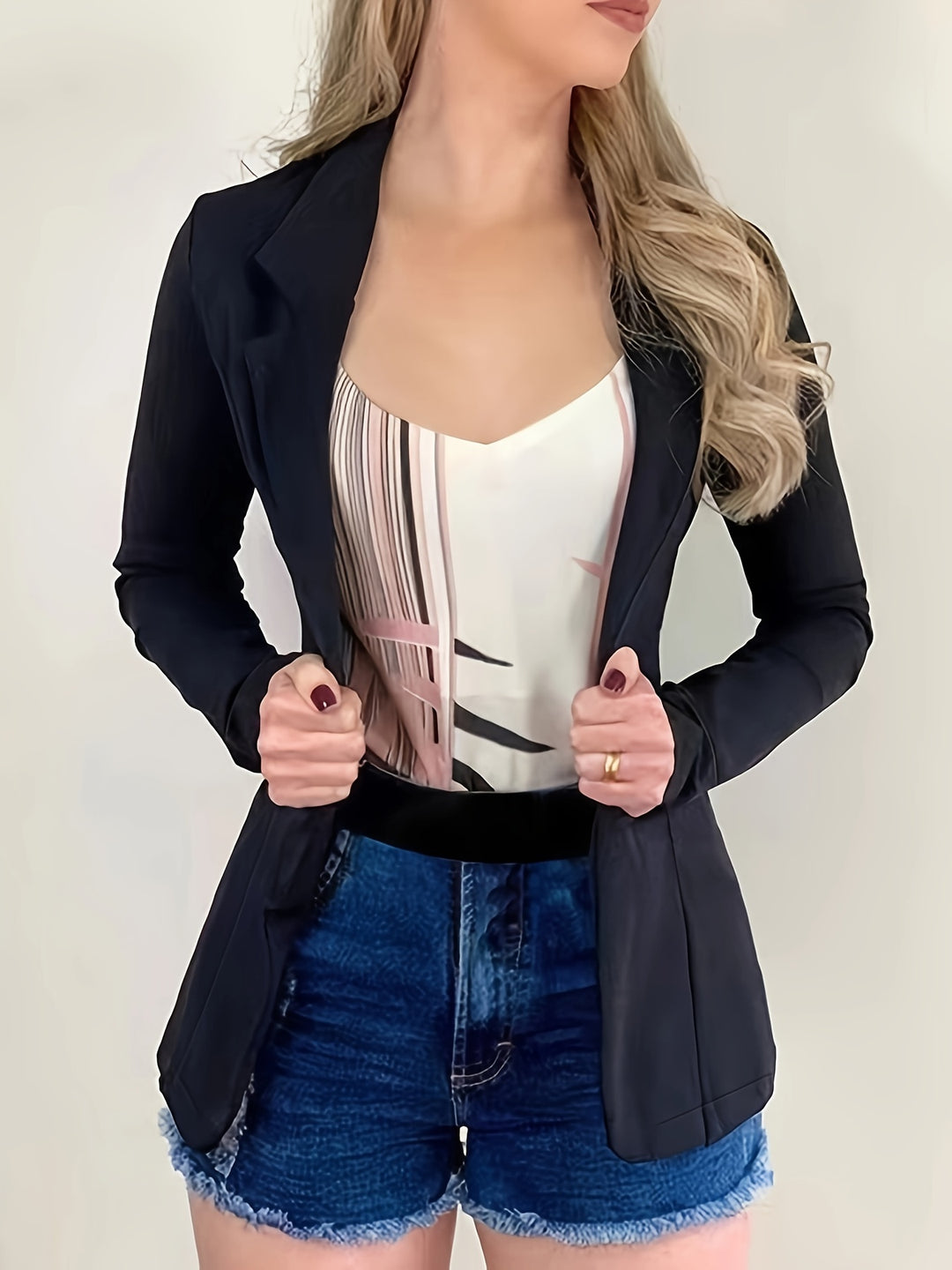 Lena | Solid Lapel Button Blazer Jacket