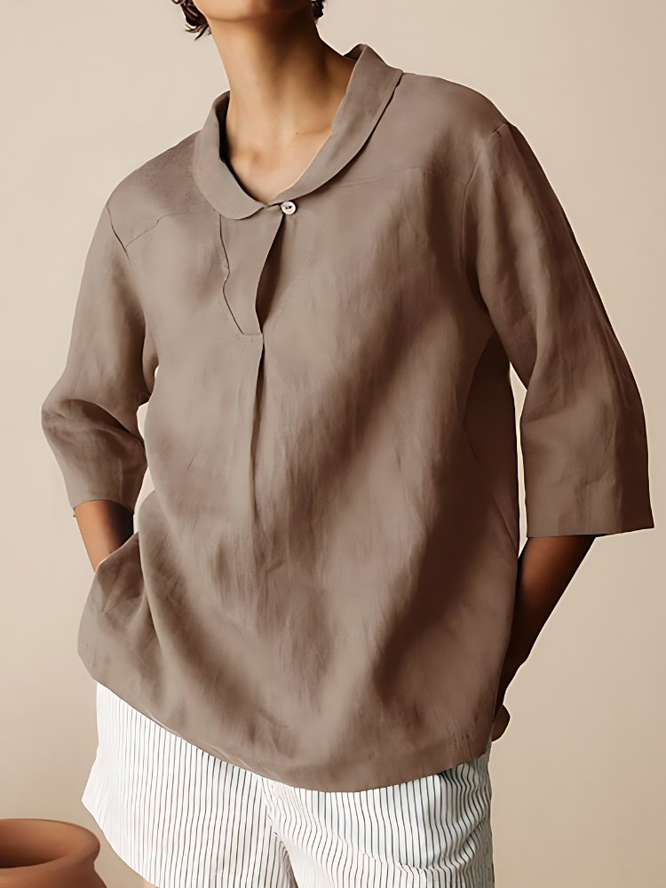 Heleni | Casual Linen Cotton 3/4 Sleeve Shirt