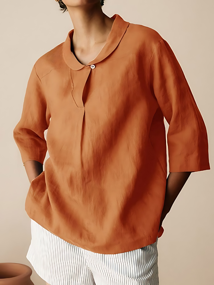 Heleni | Casual Linen Cotton 3/4 Sleeve Shirt