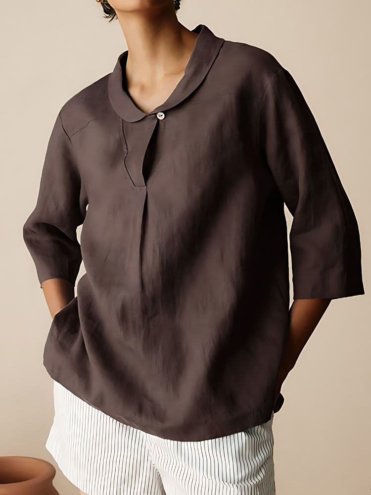 Heleni | Casual Linen Cotton 3/4 Sleeve Shirt