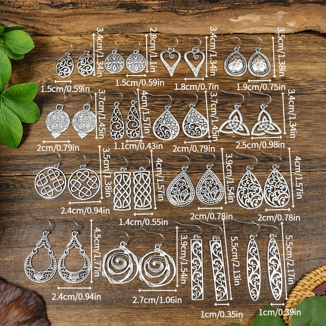 Aria | 16-Pair Ethnic Carved Dangle Earring Set