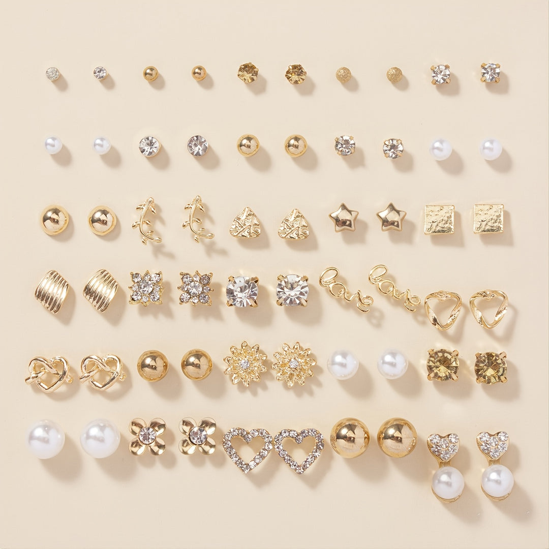 Isla | 30-Pair Rhinestone & Pearl Stud Earring Set