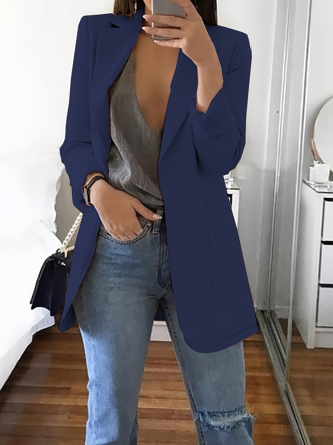 Sophia | Solid Open Front Blazer