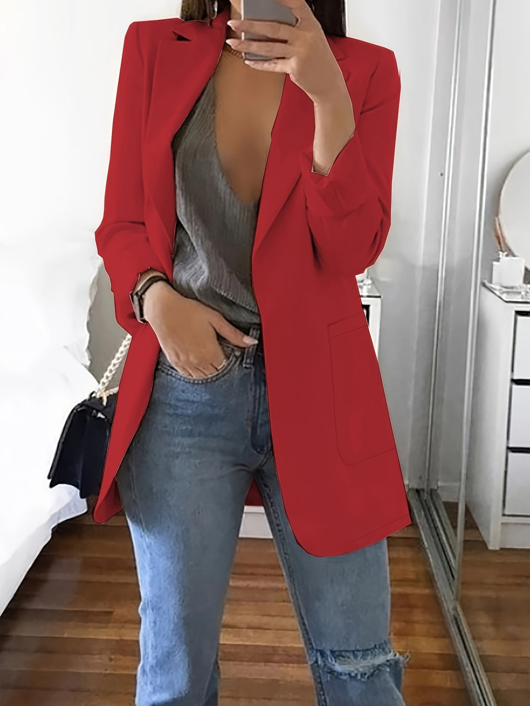 Sophia | Solid Open Front Blazer