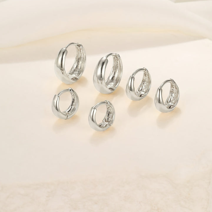 Maya | 3-Pair Glossy Chunky Hoop Earring Set