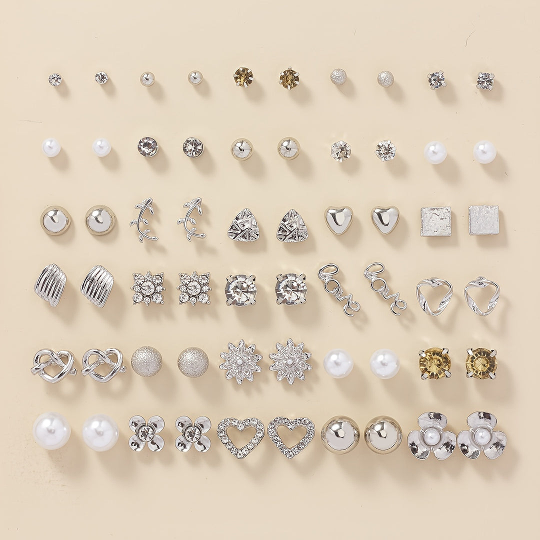 Isla | 30-Pair Rhinestone & Pearl Stud Earring Set