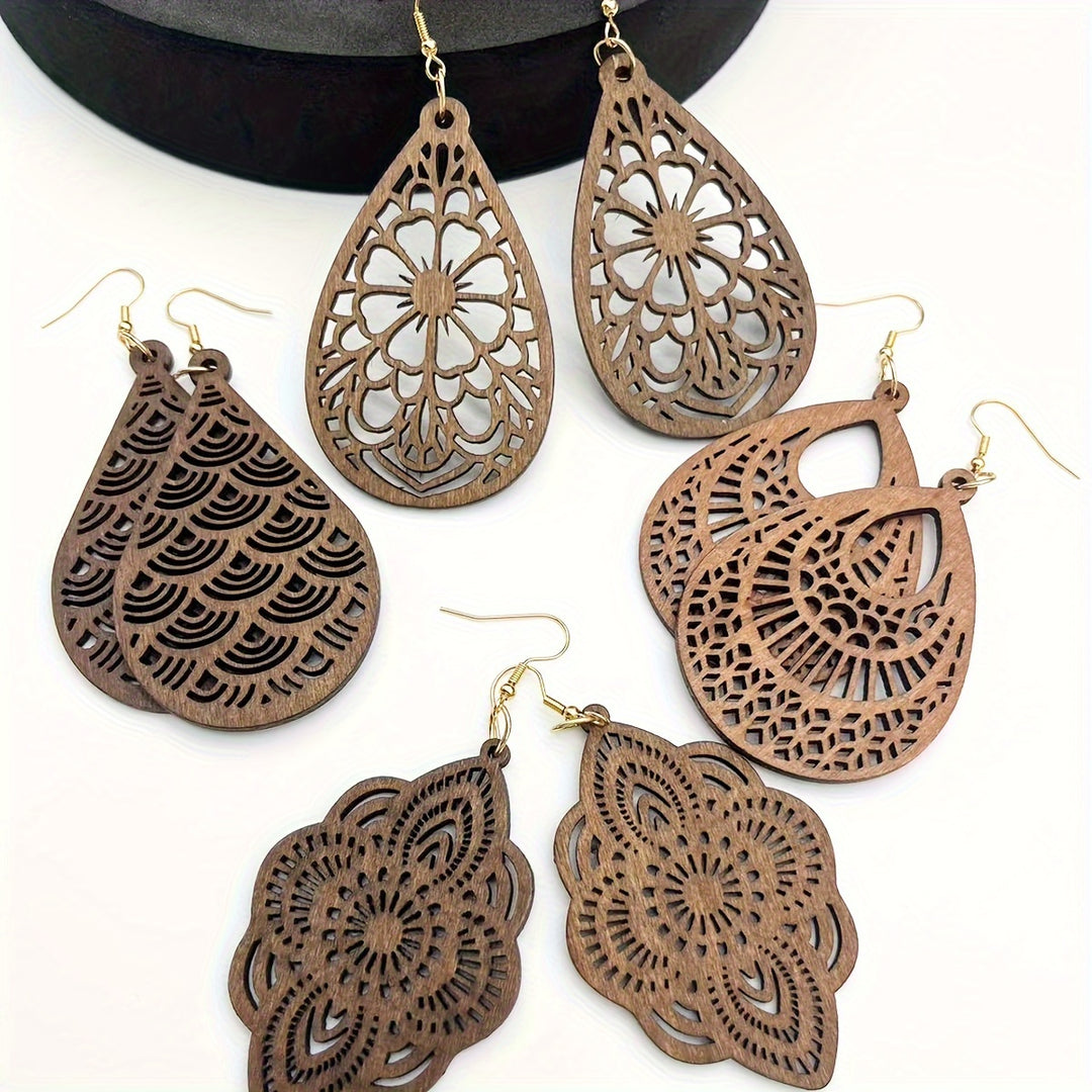 Nina | 4-Pair Vintage Carved Flower Dangle Earring Set