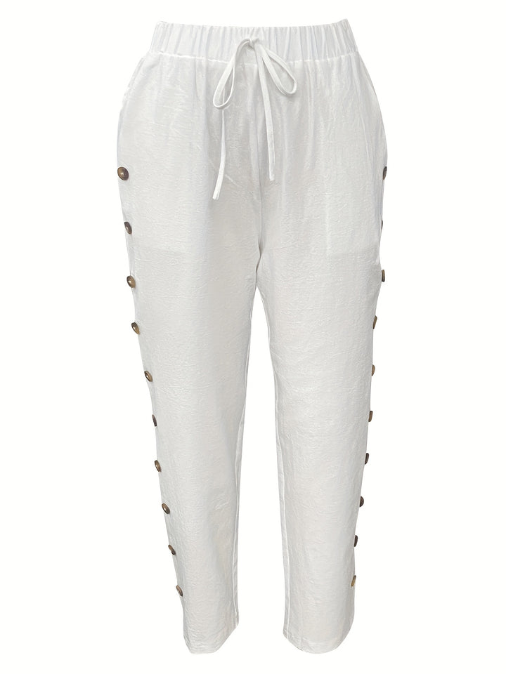 Sophia | Button Decor High Waist Pants