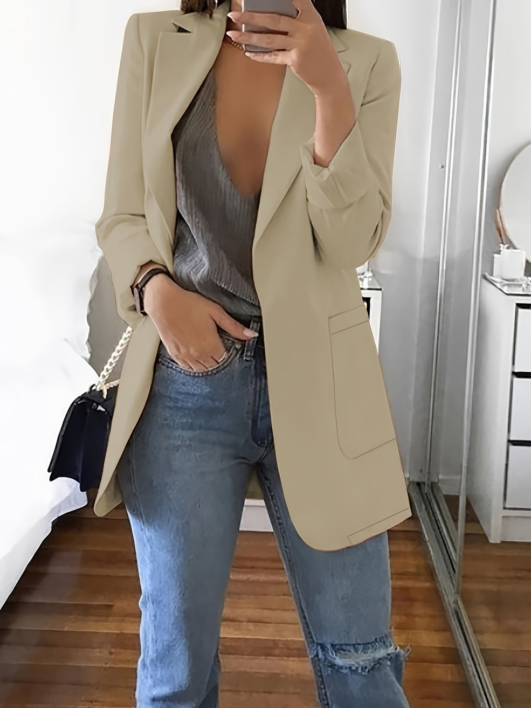 Sophia | Solid Open Front Blazer