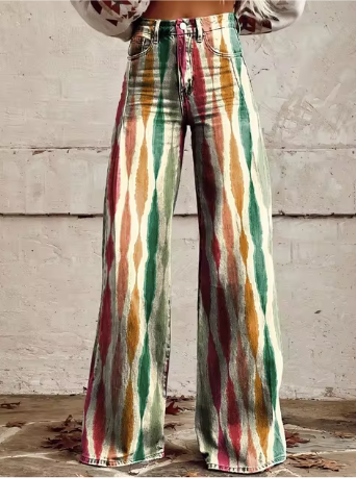 Aura | Color Striped Wide-Leg Jeans