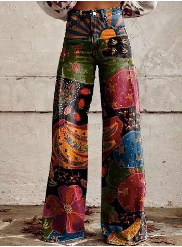 Celest | Cosmic Floral Print Wide-Leg Jeans