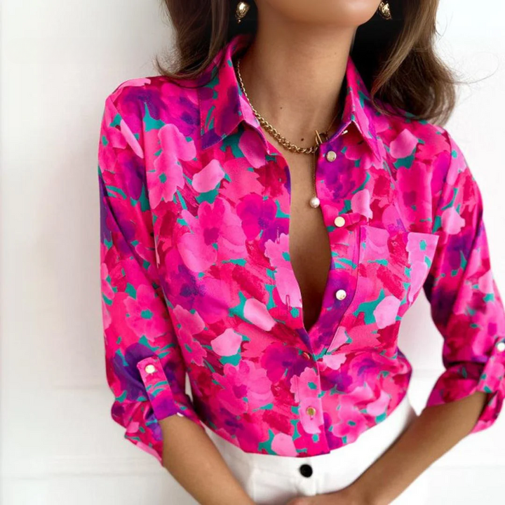 Melody | Casual Hot Pink Blouse With Floral Print