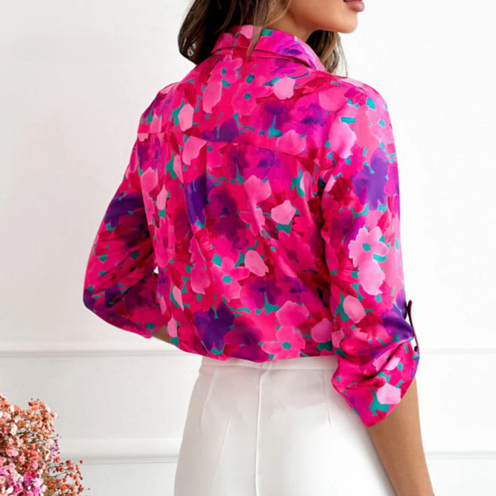 Melody | Casual Hot Pink Blouse With Floral Print