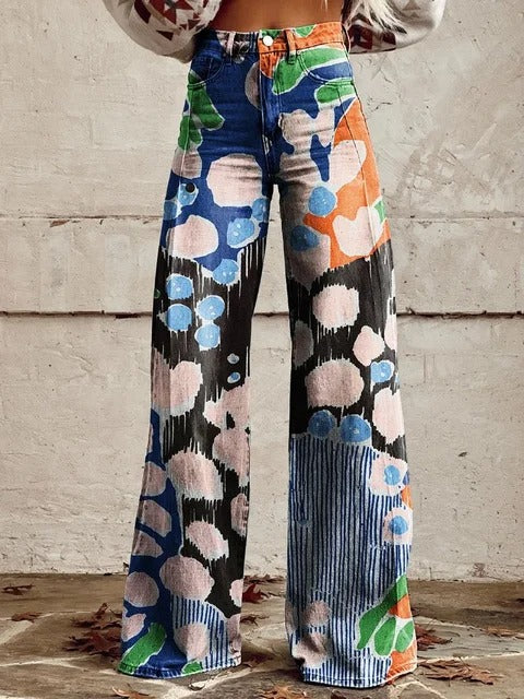 Isla | Abstract Art Wide-Leg Pants