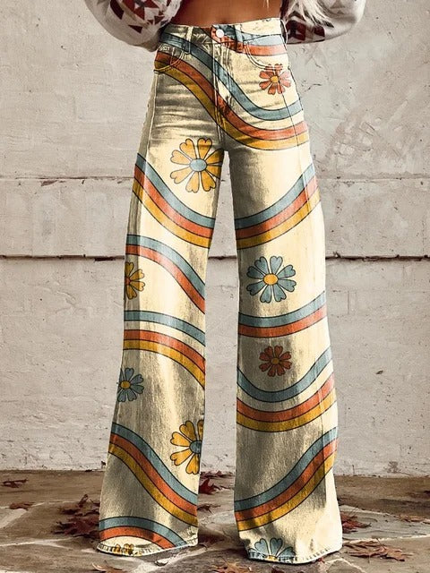 Poppy | Retro Daisy Wave Wide-Leg Pants