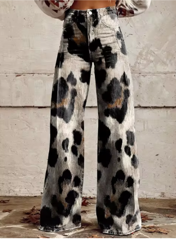 Savannah | Bold Animal Print Wide-Leg Jeans