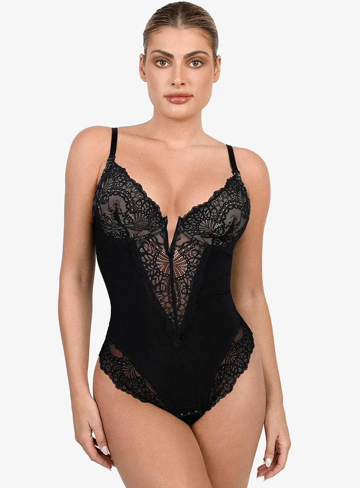 Elsa | Sculpting Deep V-Neck Lace Bodysuit – BUY 1 GET 1 FREE