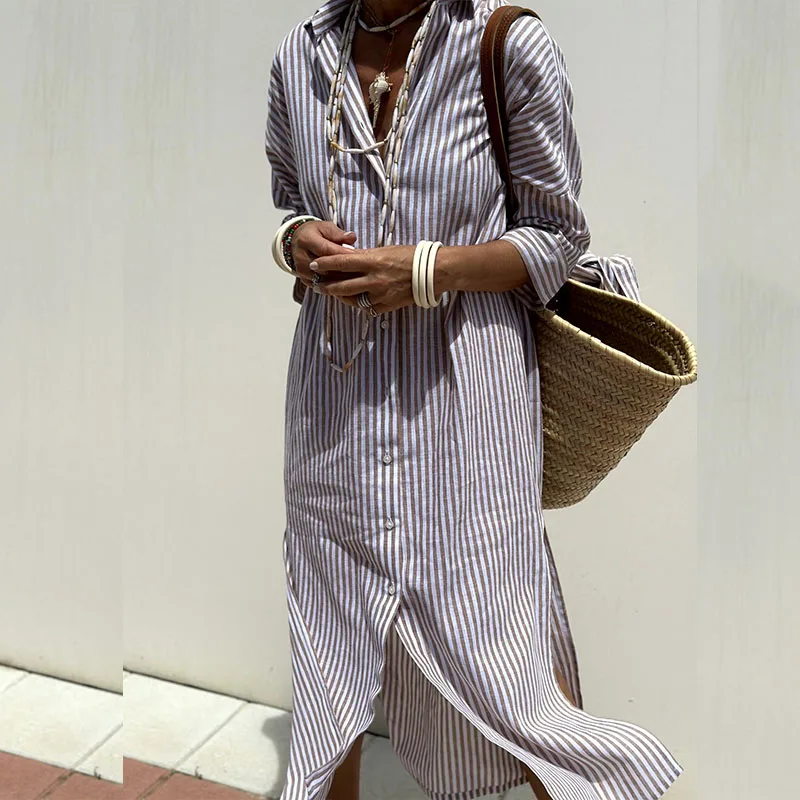 Jilara | Elegant Striped Shirt Dress