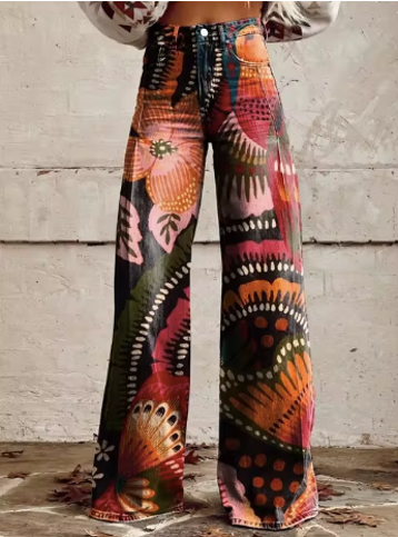 Sienne | Vibrant Floral Print Wide-Leg Jeans