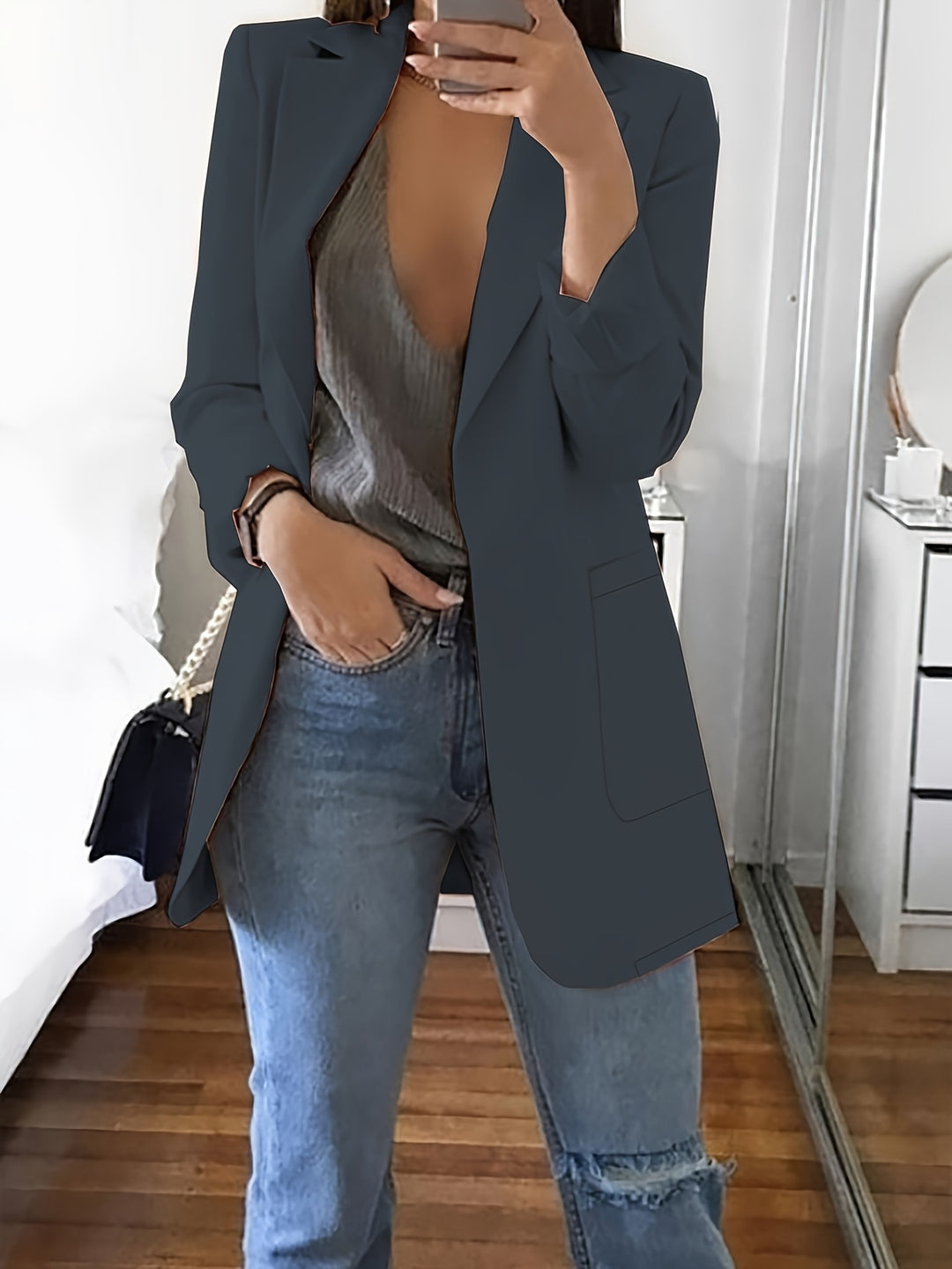 Sophia | Solid Open Front Blazer