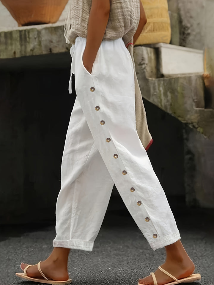 Sophia | Button Decor High Waist Pants