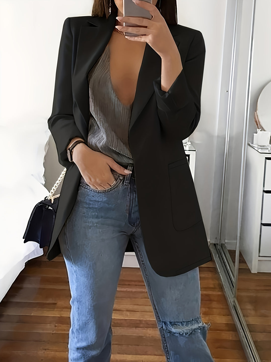 Sophia | Solid Open Front Blazer